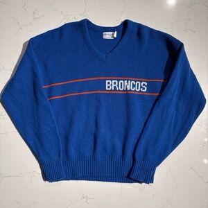 Cliff Engle Denver Broncos Striped Sweater Blue Orange Adult Size XLarge Vtg 80s